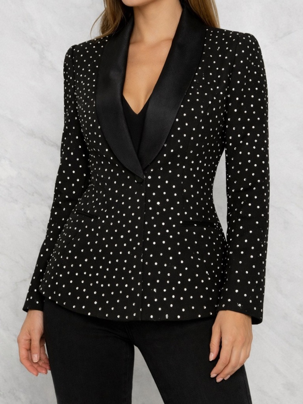 Miss Circle Visionary Crystal Embellished Blazer – Black | Size Small
